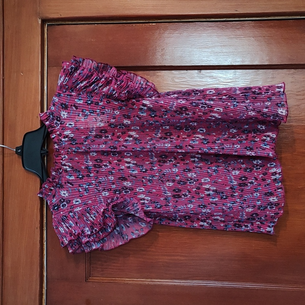 Anthropologie Pink Floral Ruffled Sleeve Blouse